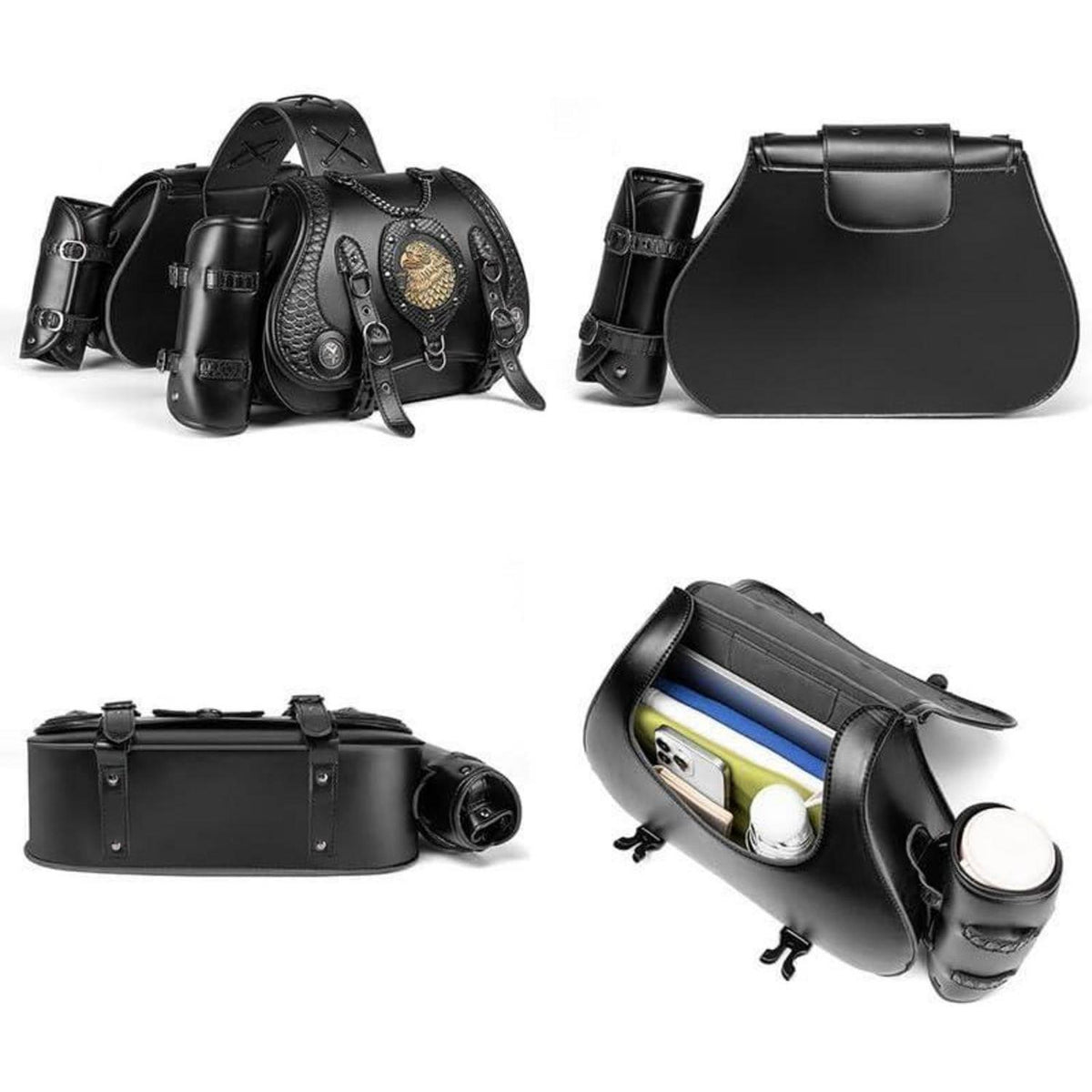 Motorrad Satteltasche 30L Wasserdicht mit Flaschenhalter in Lederoptik