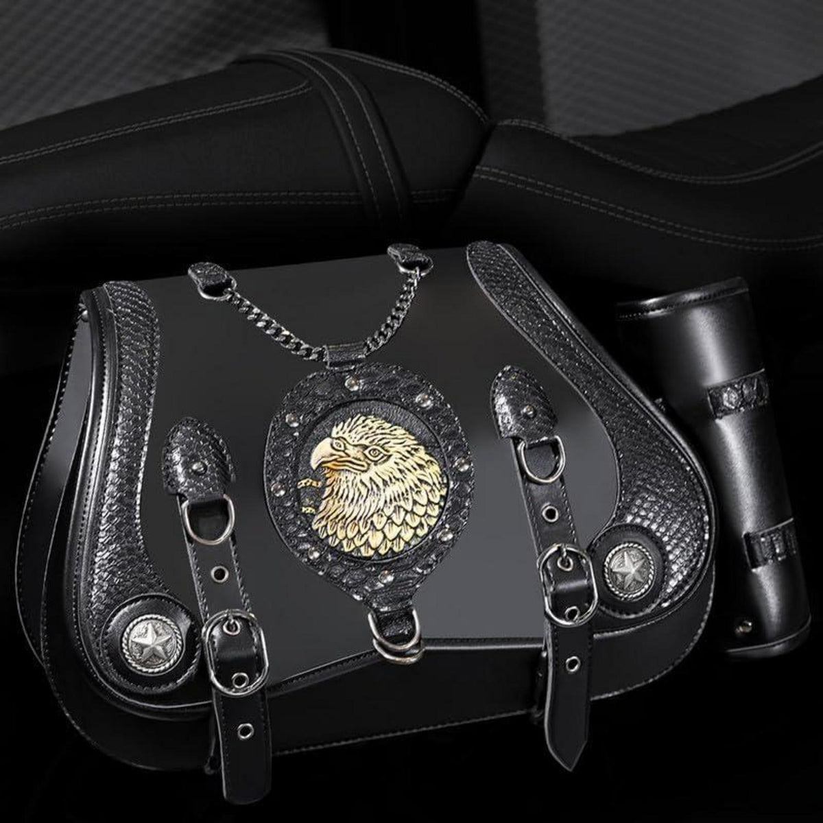 Motorrad Satteltasche 30L Wasserdicht mit Flaschenhalter in Lederoptik