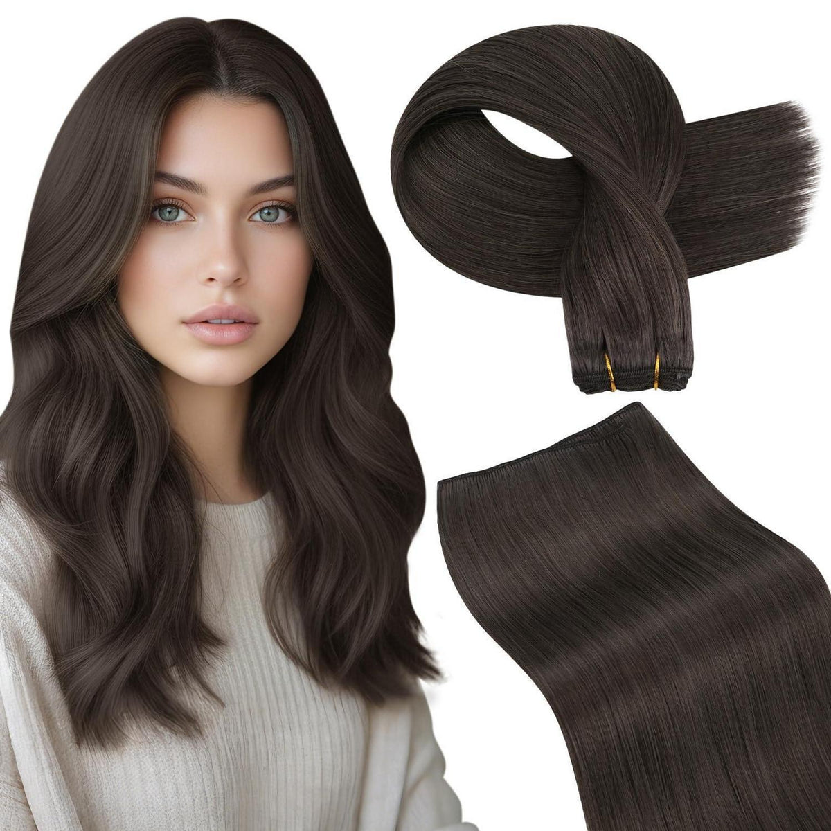 Echthaar Tressen Braun – Sew-in Haarverlängerung 35cm
