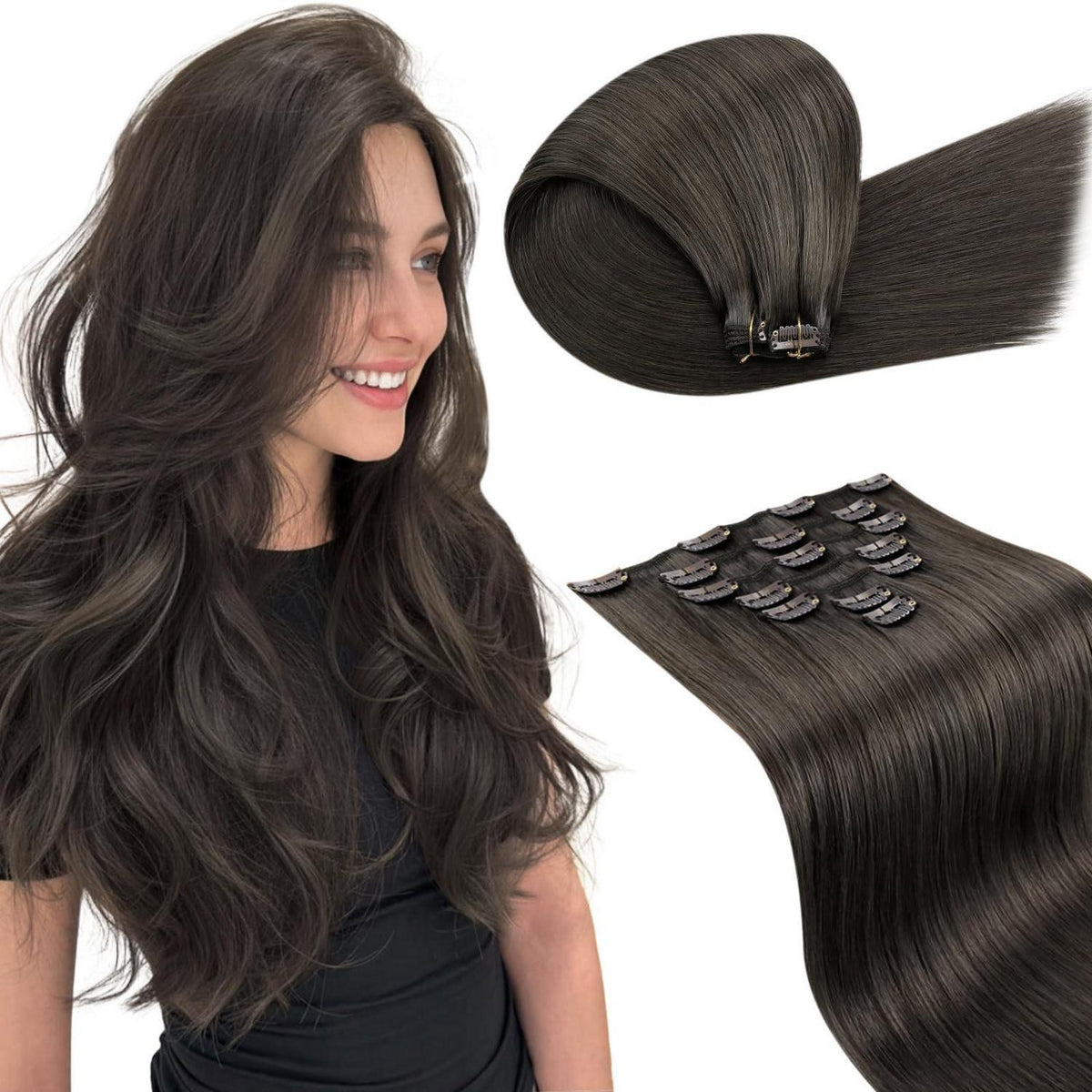 Echthaar Clip-in Extensions Mokka Braun 40cm