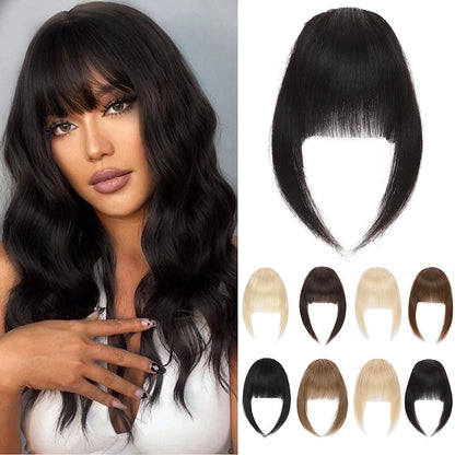 Clip-in Pony Echthaar Curved Bangs mit Schläfen #1B Schwarz