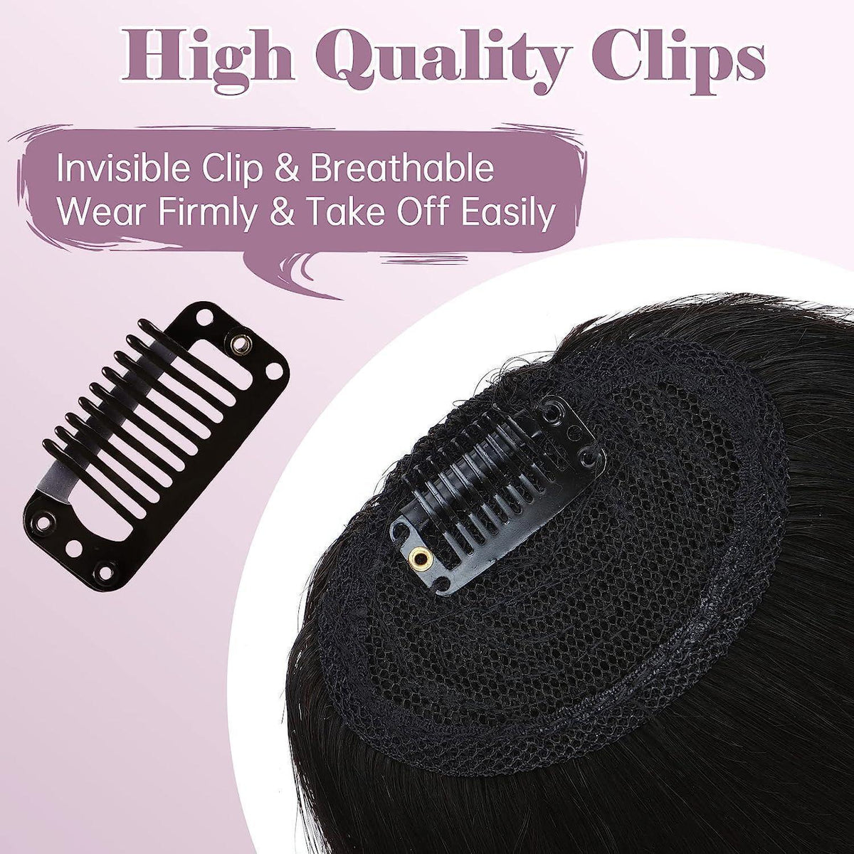 Clip-in Pony Echthaar Curved Bangs mit Schläfen #1B Schwarz