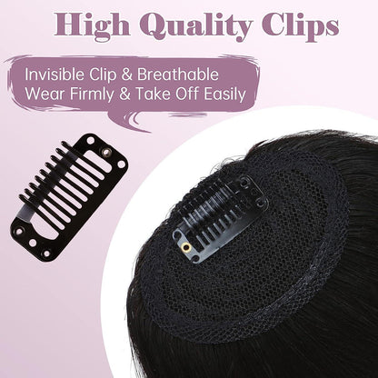 Clip-in Pony Echthaar Curved Bangs mit Schläfen #1B Schwarz