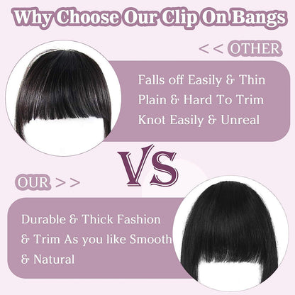 Clip-in Pony Echthaar Curved Bangs mit Schläfen #1B Schwarz