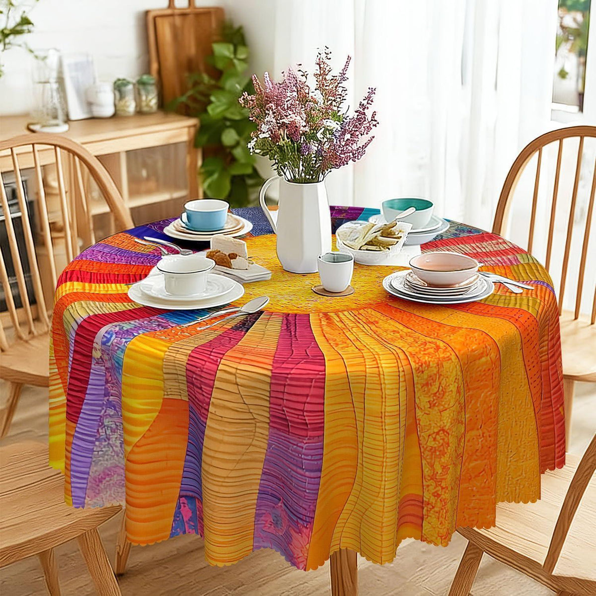 Runde Tischdecke 120 cm wetterfest – Sonnenstreifen für Garten & Balkon