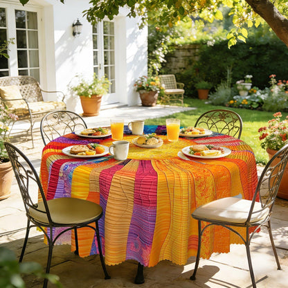 Runde Tischdecke 120 cm wetterfest – Sonnenstreifen für Garten & Balkon