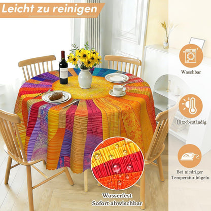 Runde Tischdecke 120 cm wetterfest – Sonnenstreifen für Garten & Balkon