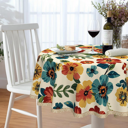 Runde Tischdecke 140 cm Vintage Wildblume | Wetterfest & Abwaschbar