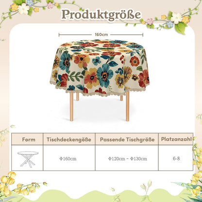 Runde Tischdecke 160 cm – Wetterfest & Vintage Wildblume