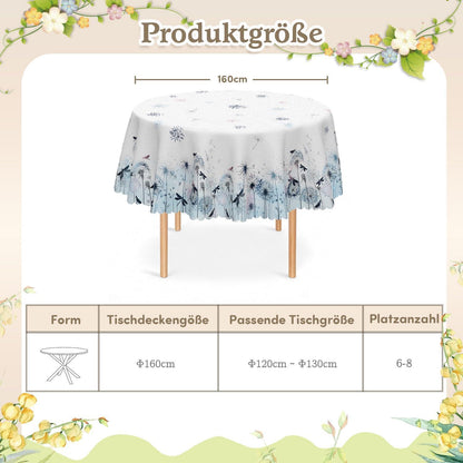 Runde Tischdecke 160 cm – Wetterfest & Löwenzahn Floral