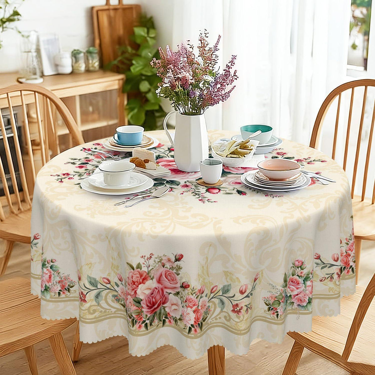 Runde Tischdecke 160 cm Rosenmuster – Wetterfest & Abwaschbar