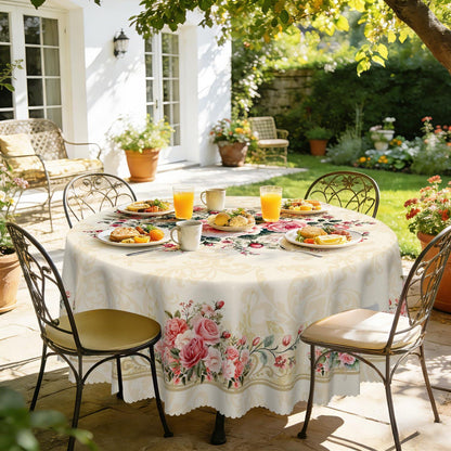 Runde Tischdecke 140 cm Rosenmuster | Wetterfest & Abwaschbar