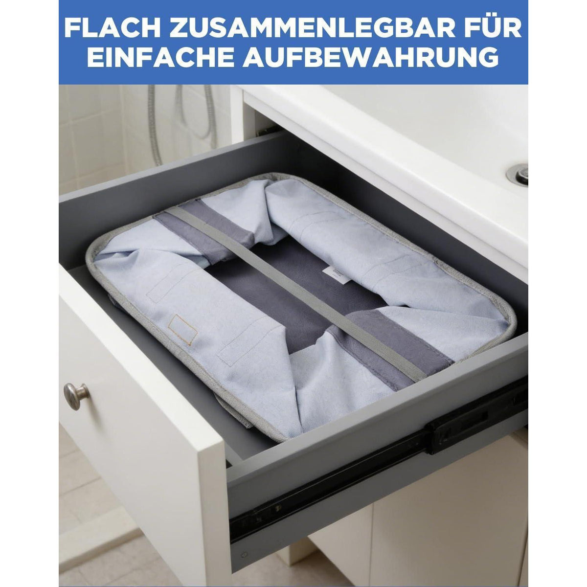 Faltbarer Wäschekorb 68L – Extra flach & Standfuß