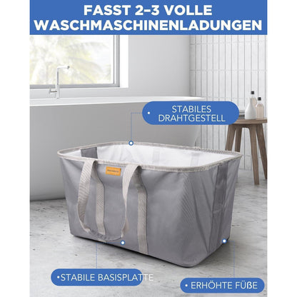 Faltbarer Wäschekorb 68L – Extra flach & Standfuß