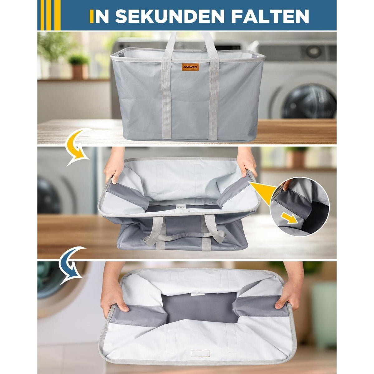Faltbarer Wäschekorb 2er Set Blau/Grau – 68L, Platzsparend