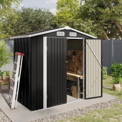 Gerätehaus Metall 200x188x123cm mit Fundamentrahmen Schwarz