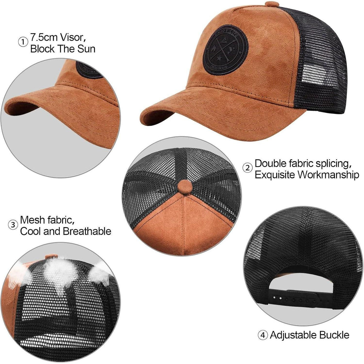 Herren Baseballkappe Einstellbar Braun | Sportlicher Sommerhut mit Mesh Rückseite