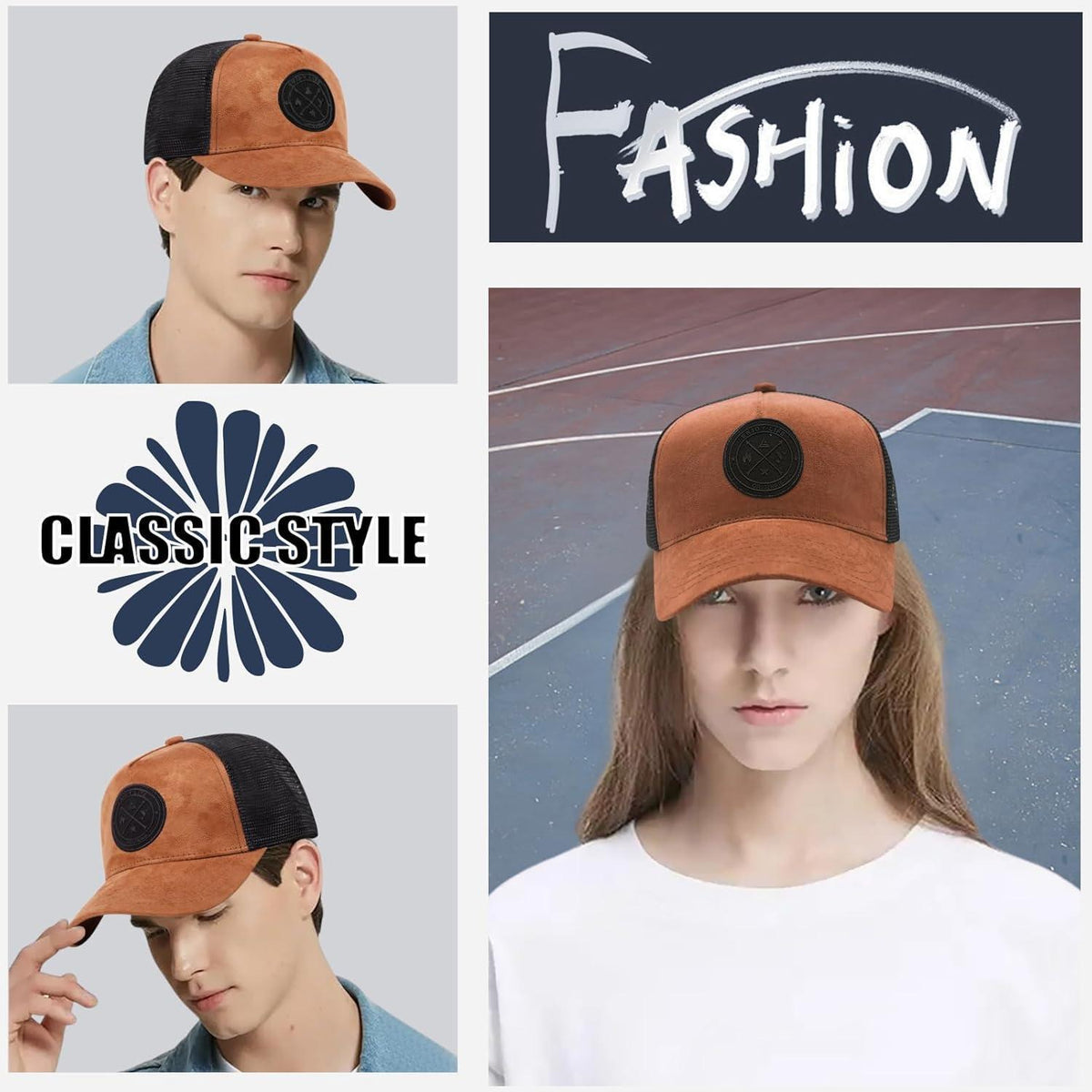 Herren Baseballkappe Einstellbar Braun | Sportlicher Sommerhut mit Mesh Rückseite