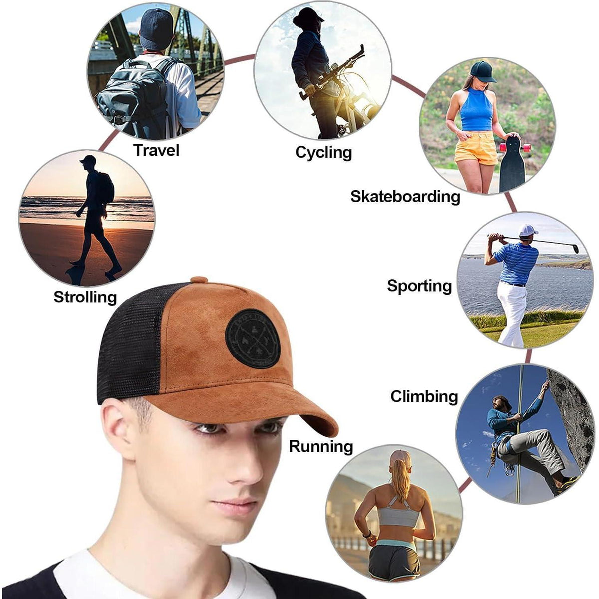 Herren Baseballkappe Einstellbar Braun | Sportlicher Sommerhut mit Mesh Rückseite