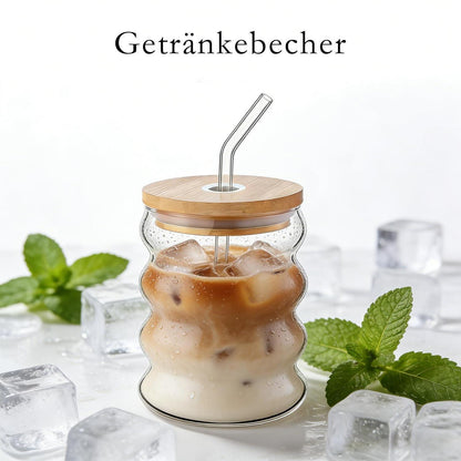 Latte Macchiato Gläser 2er Set mit Glasstrohhalm & Bambusdeckel