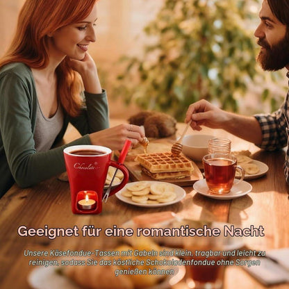 Schokofondue Tasse Set mit Gabel & 6 Teelichtern – Keramik