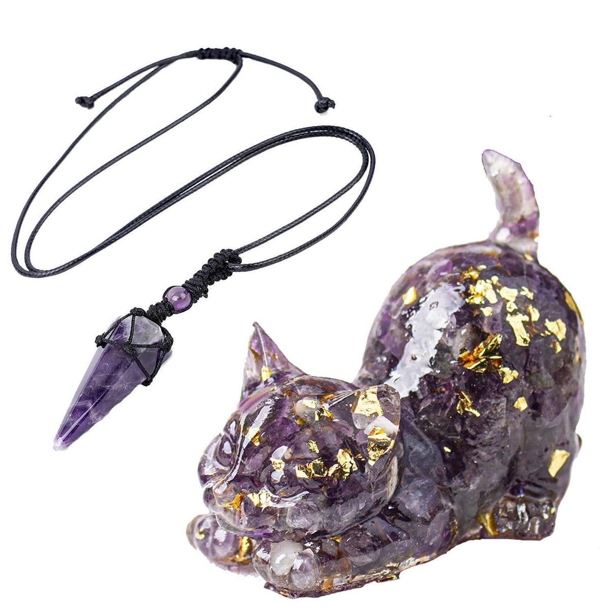 Amethyst Autoanhänger Katze – Glücksbringer für Rückspiegel
