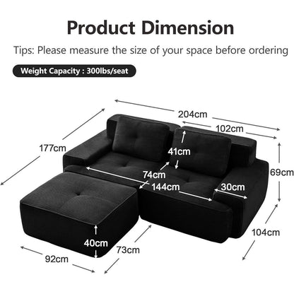 Modularer 2-Sitzer Cord Sofa mit Hocker – Tiefsitz & Komfort