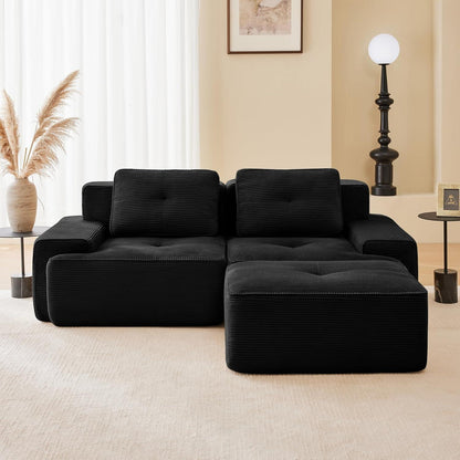 Modularer 2-Sitzer Cord Sofa mit Hocker – Tiefsitz & Komfort