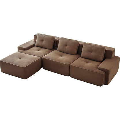 Modularer 3-Sitzer Cord Sofa mit Hocker – Tiefsitz & Komfort