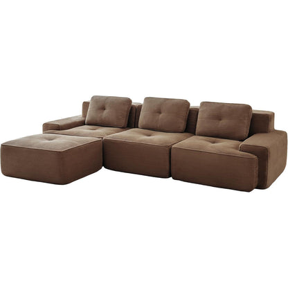 Modularer 3-Sitzer Cord Sofa mit Hocker – Tiefsitz & Komfort