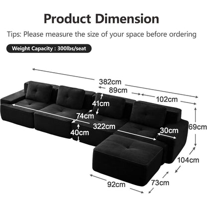 Modularer 4-Sitzer Cord-Ecksofa mit Hocker – Tiefsitz & Komfort