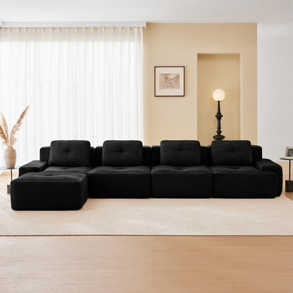 Modularer 4-Sitzer Cord-Ecksofa mit Hocker – Tiefsitz & Komfort