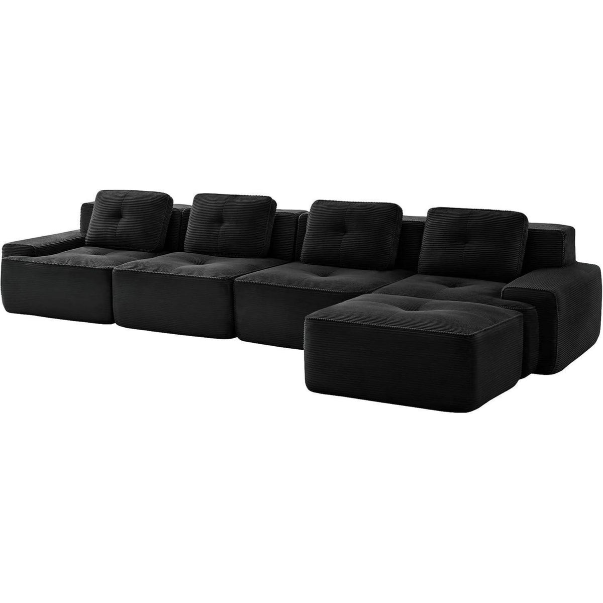 Modularer 4-Sitzer Cord-Ecksofa mit Hocker – Tiefsitz & Komfort