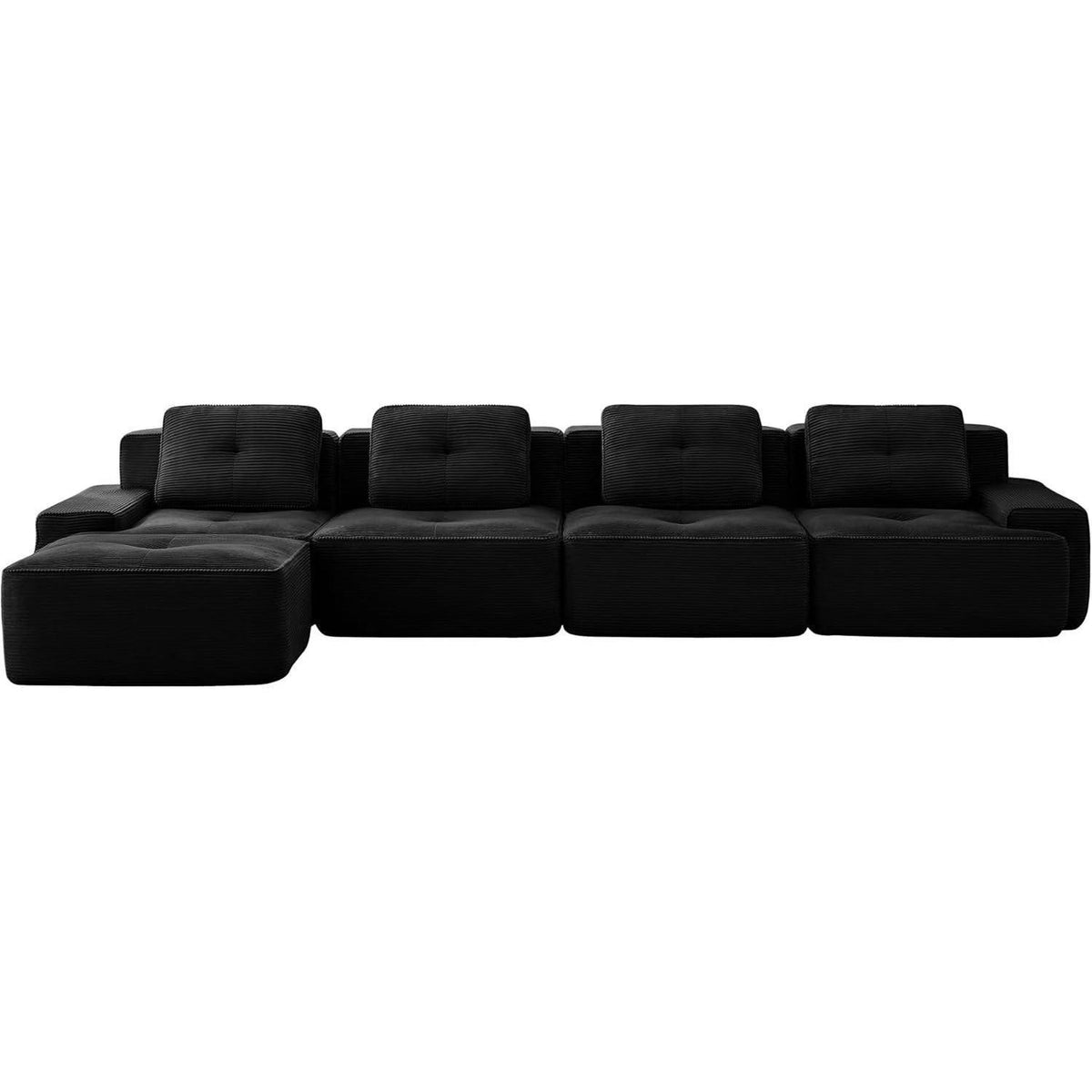 Modularer 4-Sitzer Cord-Ecksofa mit Hocker – Tiefsitz & Komfort