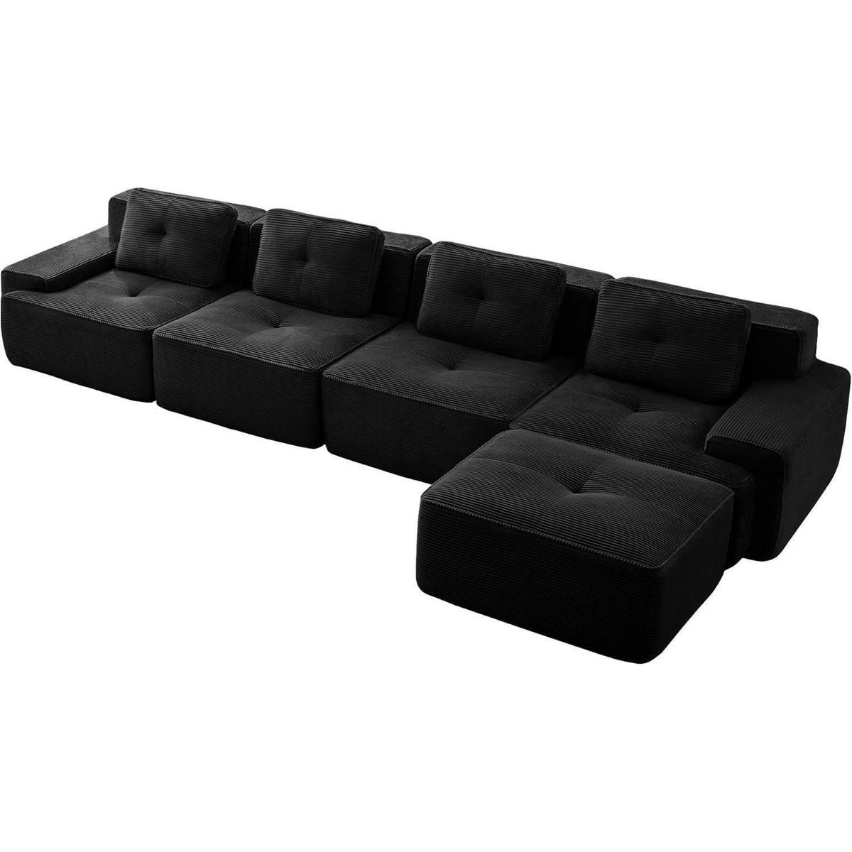 Modularer 4-Sitzer Cord-Ecksofa mit Hocker – Tiefsitz & Komfort