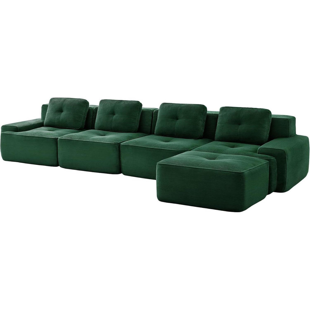 Modularer 4-Sitzer Cord-Ecksofa mit Hocker – Tiefsitz & Komfort