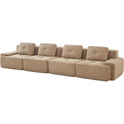 Modularer 4-Sitzer Cord Sofa | Beige Eckcouch Tiefsitz