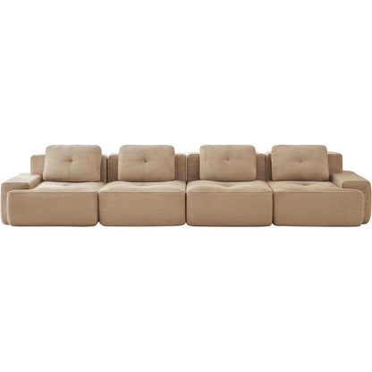 Modularer 4-Sitzer Cord Sofa | Beige Eckcouch Tiefsitz