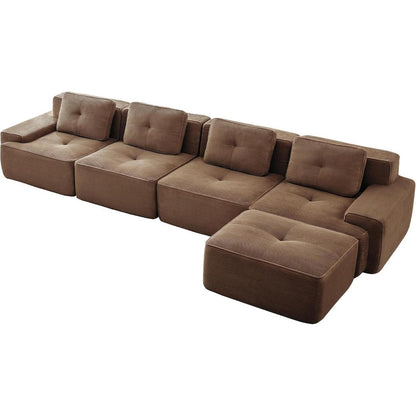 Modularer 4-Sitzer Cord Sofa mit Hocker – Tiefsitz & Komfort