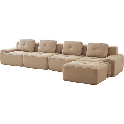 Modularer 4-Sitzer Cord Sofa mit Hocker – Tiefsitz & Komfort