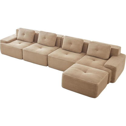 Modularer 4-Sitzer Cord Sofa mit Hocker – Tiefsitz & Komfort