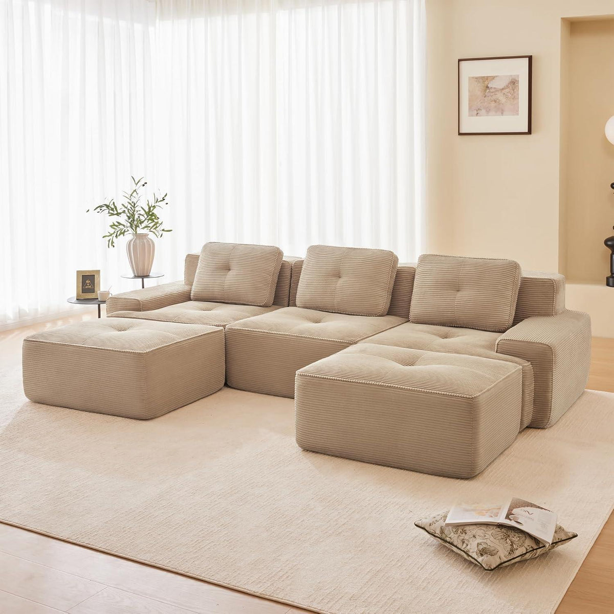 Modulares Cord Sofa 2-Sitzer + Hocker – Tiefsitz & Flexibel