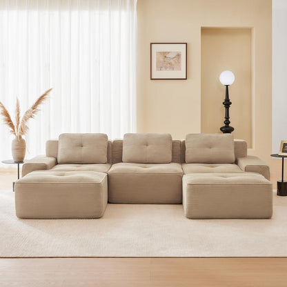 Modulares Cord Sofa 2-Sitzer + Hocker – Tiefsitz & Flexibel