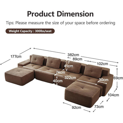 Modularer Cord-Ecksofa 4-Sitzer mit Hockern & Tiefsitz