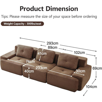Modularer 3-Sitzer Cord Sofa | Tiefsitz, Eckcouch, Braun