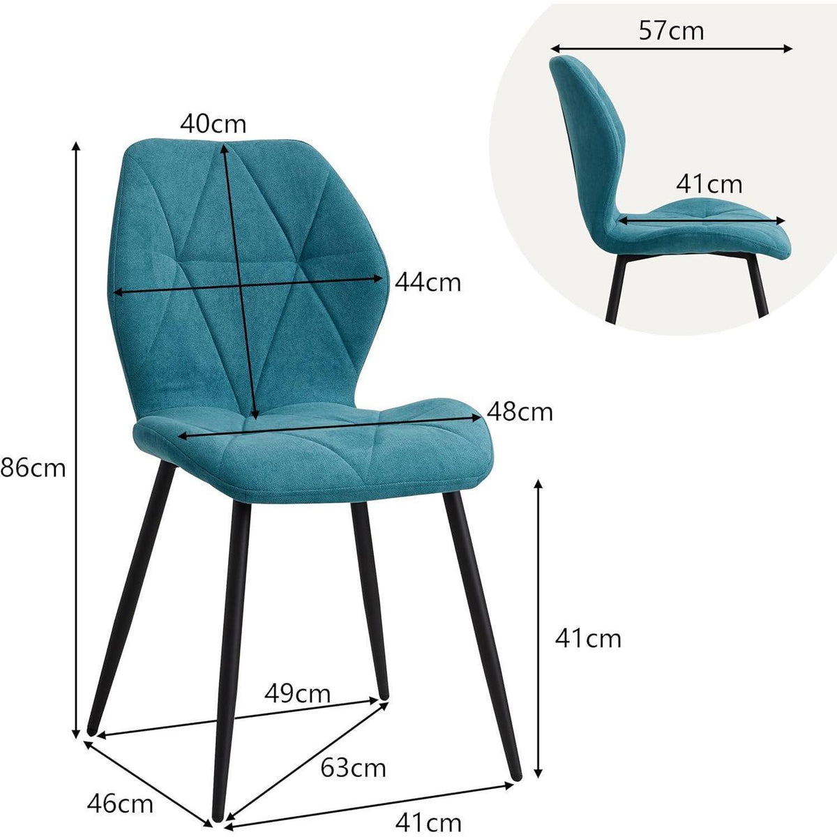 2 Esszimmerstühle Leinenstoff, gepolstert, blau
