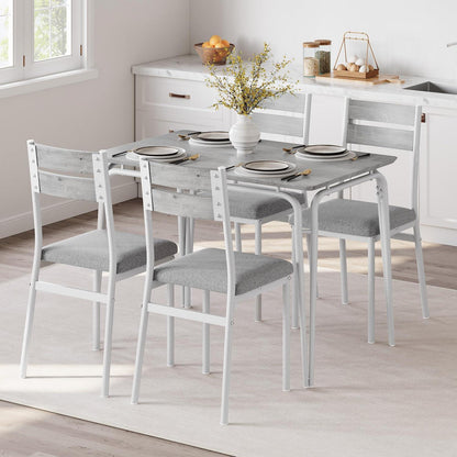 Esszimmer Set Grau-Weiß: Tisch + 4 Stühle für Küche & Wohnzimmer