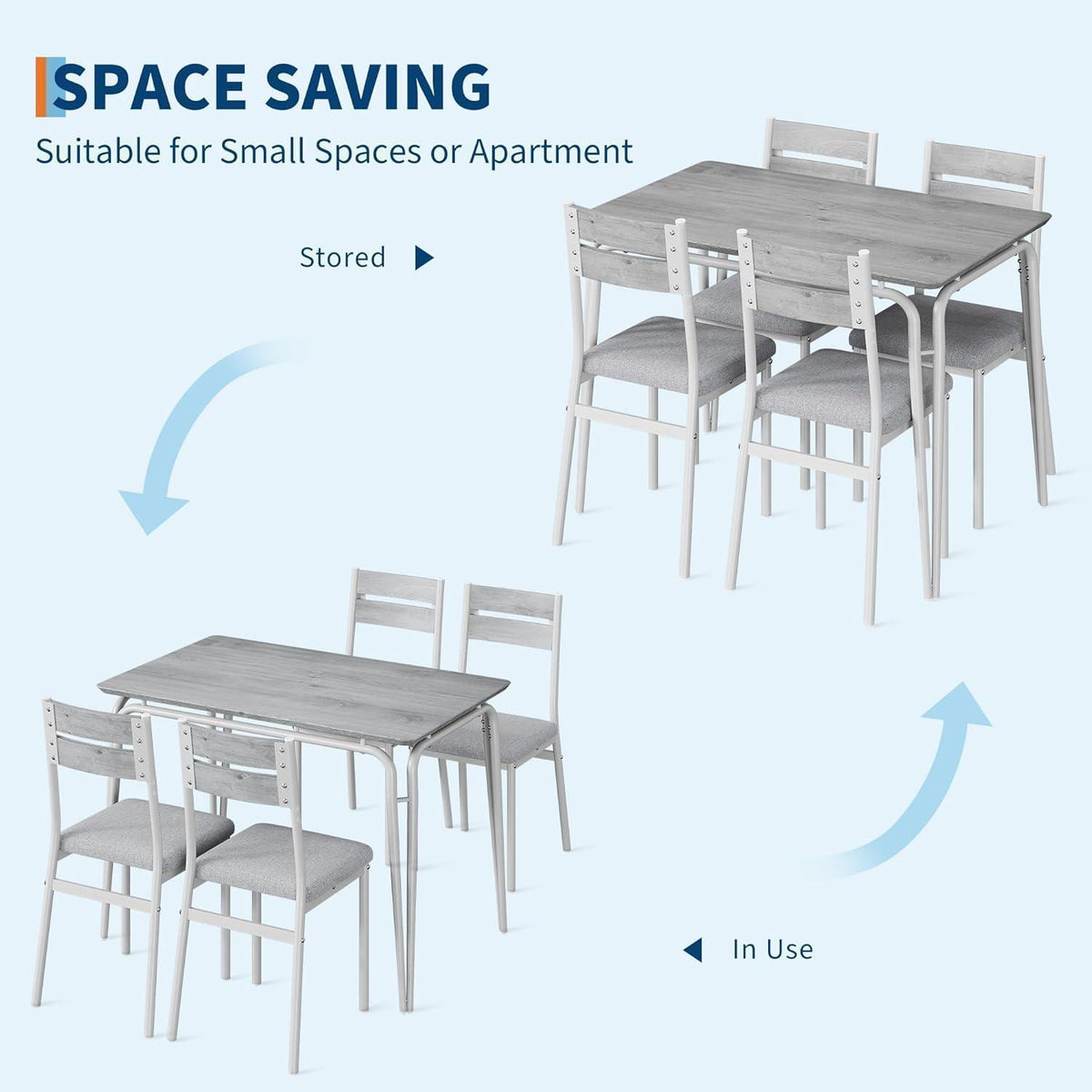 Esszimmer Set Grau-Weiß: Tisch + 4 Stühle für Küche & Wohnzimmer
