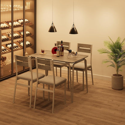 Esszimmer Set Grau-Weiß: Tisch + 4 Stühle für Küche & Wohnzimmer