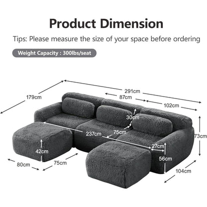 Graues U-förmiges Sofa mit Hockern – Modulares Design, kein Aufbau
